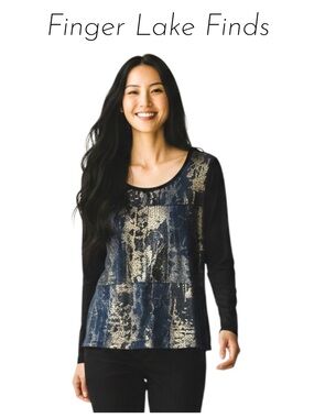 Women's Metallic Snake-Print Long Sleeve Top